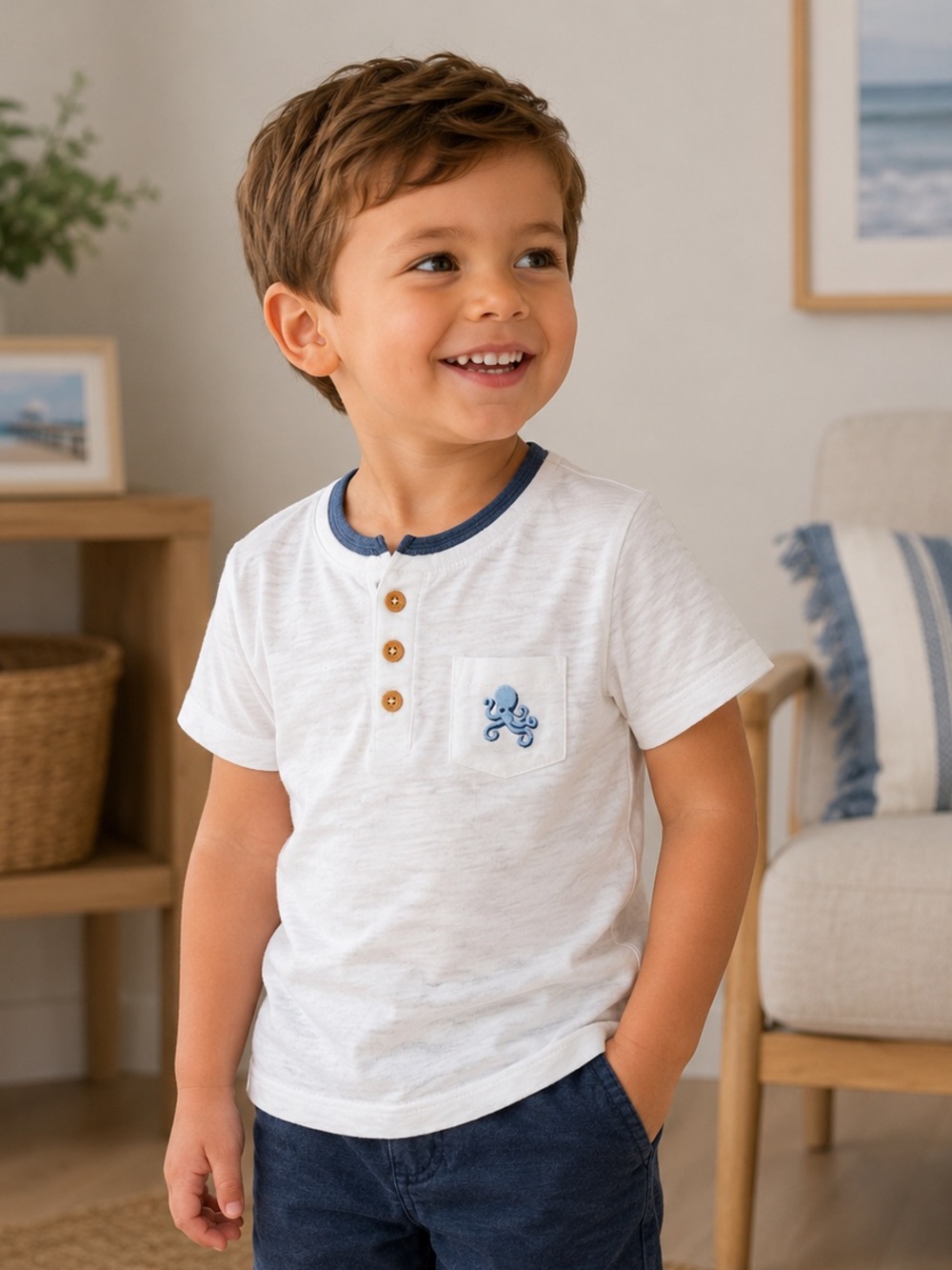 Tommy Bahama Kids 5T White Tee with Octopus Stitching Detail